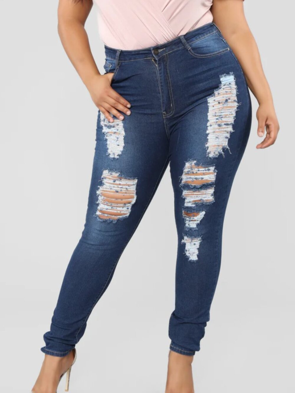 FASHION NOVA Dark Wash Ripped Rips Distressed High Waisted Skinny Jeans JUNIORS